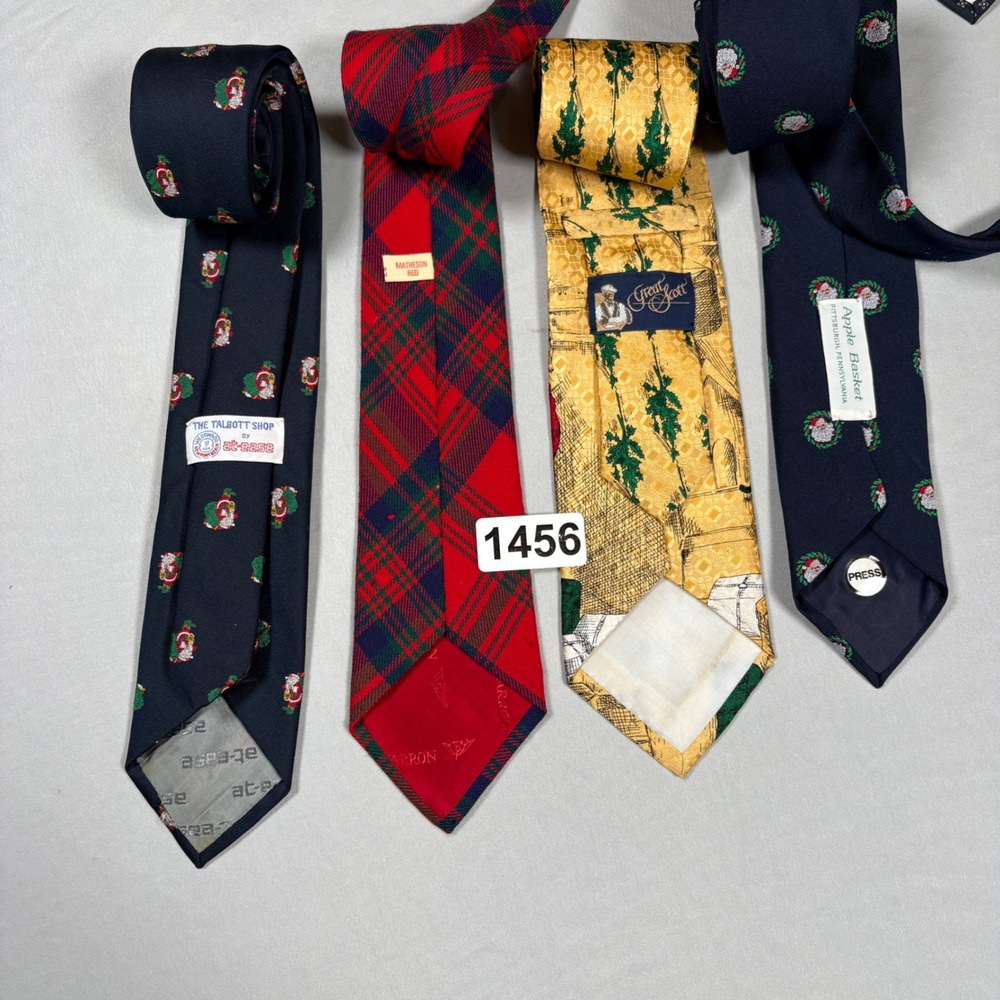 Christmas Necktie Lot Mens OS Christmas Santa Plaid Multi Holiday Vintage 4pc - Picture 13 of 13
